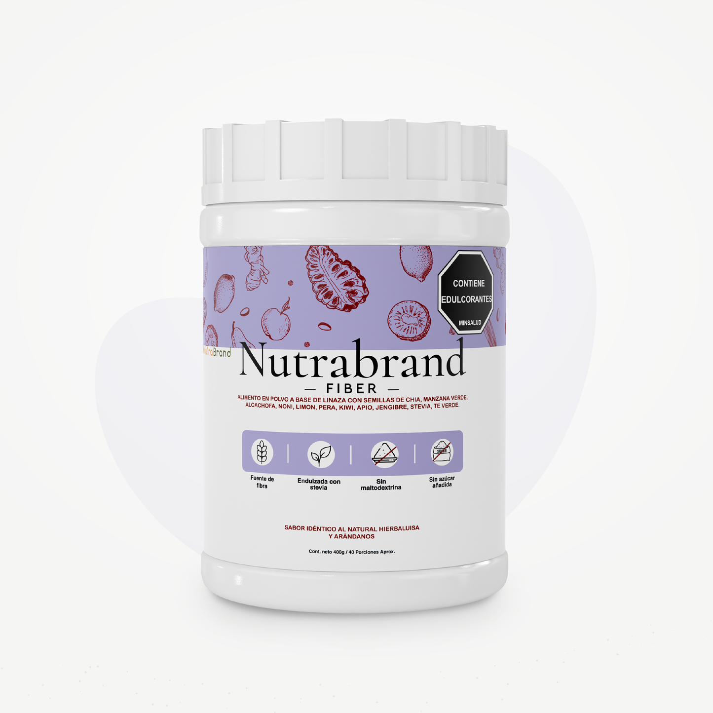 Nutrabrand Fiber - Fibra natural en polvo sin azúcares añadidos para la salud digestiva
