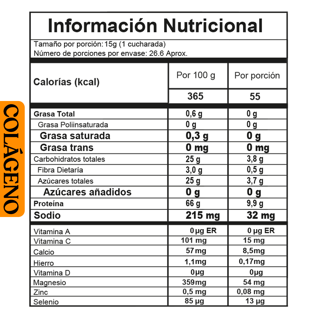 Tabla nutricional del Gelanox Colágeno Hidrolizado de NutraBrand