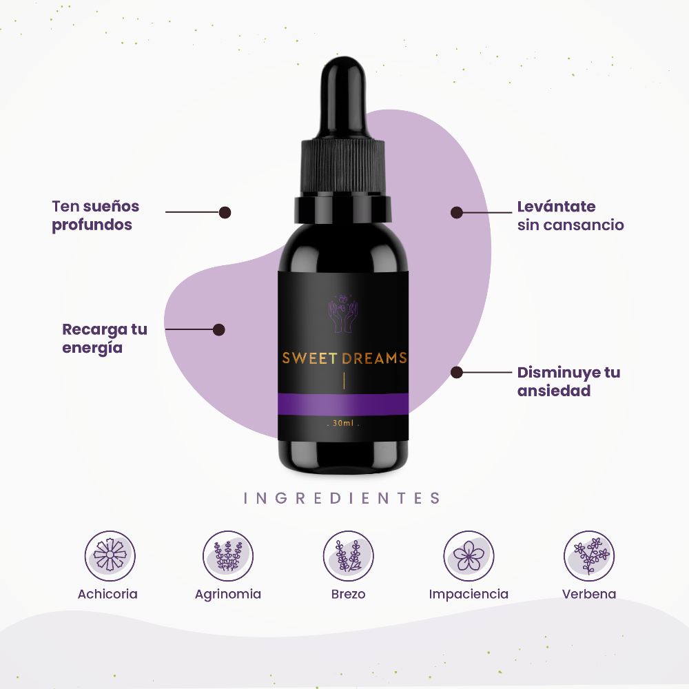 Ingredientes Sweet Dreams de NutraBrand: Achocoria, agrinomia, brezo, impaciencia, verbena