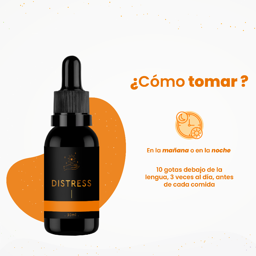 Modo de uso: 10 gotas antiestrés bajo la lengua o en agua, 3 veces al día, antes de cada comida