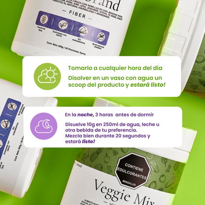 SLIM Pack – Alimentos funcionales en polvo (Fibra + Batido Verde+ Drenador Gratis)