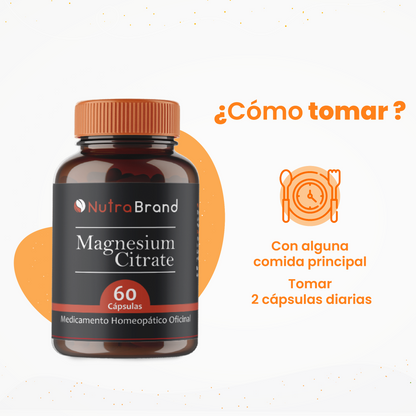 Modo de consumo: tomar dos cápsulas de citrato de magnesio con agua