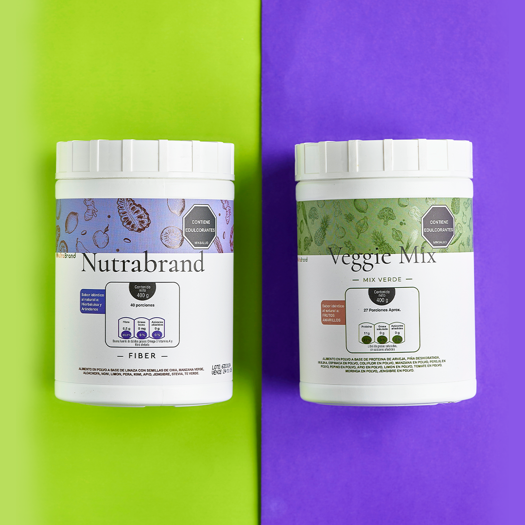Incluye batido verde (sabor vegetal) y fibra digestiva (hierbaluisa y arándanos)