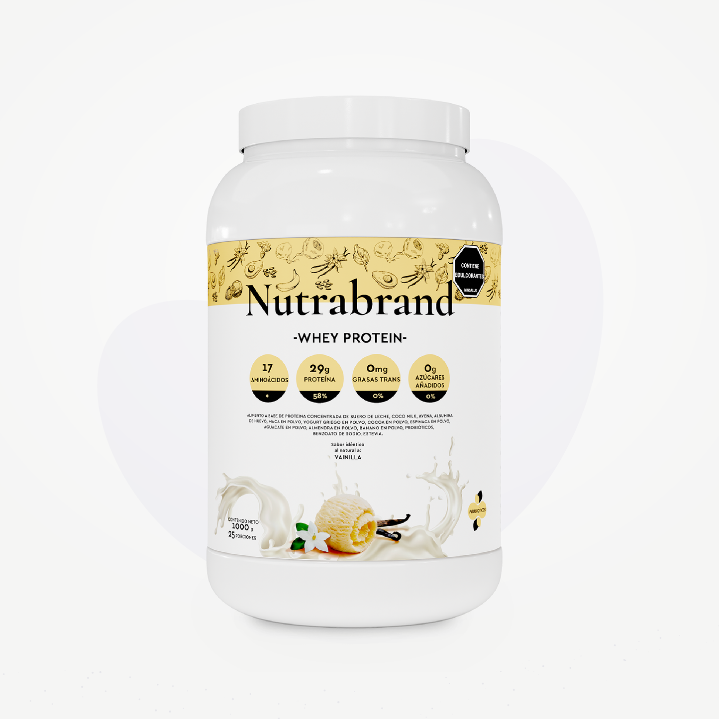 Whey Protein de NutraBrand en envase de 1000 g